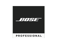 Bose Professional-Logo mit BOSE in fetten weißen Buchstaben auf einem schwarzen Quadrat und darunter PROFESSIONAL in schwarzer Schrift auf weißem Hintergrund.