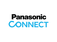Panasonic Connect-Logo mit Panasonic in Schwarz und CONNECT in Blau, mit einem Unendlichkeitssymbol, das das Doppel-N in CONNECT bildet, auf hellgrauem Hintergrund.