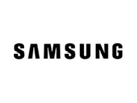 Schwarze, fette Großbuchstaben mit der Aufschrift SAMSUNG auf hellgrauem Hintergrund; die Schrift ist serifenlos und die Buchstaben sind gleichmäßig verteilt.