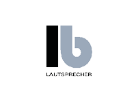 Ein stilisiertes schwarz-graues Logo mit den Buchstaben lb über dem Wort LAUTSPRECHER in Großbuchstaben auf hellgrauem Hintergrund.