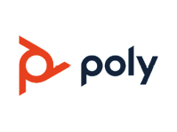 Das Bild zeigt das Poly-Logo mit einem abstrakten, kantigen roten Symbol auf der linken Seite und dem Wort Poly in fetten, dunkelblauen Kleinbuchstaben auf der rechten Seite vor einem hellgrauen Hintergrund.
