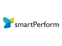 Das smartPerform-Logo besteht aus drei sich überlappenden, blattförmigen Elementen in den Farben Blau, Türkis und Grün auf der linken Seite und dem Wort smartPerform in schwarzer Schrift auf der rechten Seite vor einem hellgrauen Hintergrund.