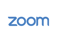 Das Zoom-Logo mit dem Wort Zoom in blauen Kleinbuchstaben auf hellgrauem Hintergrund.