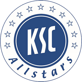 Ein kreisförmiges Logo mit KSC in fetten weißen Buchstaben auf blauem Hintergrund, umgeben von einem Ring aus Sternen. Das Wort Allstars ist in stilisierter Schrift entlang der unteren Kurve des Kreises geschrieben. Ein kreisförmiges Logo mit KSC in fetten weißen Buchstaben auf blauem Hintergrund, umgeben von einem Ring aus Sternen. Das Wort Allstars ist in stilisierter Schrift entlang der unteren Kurve des Kreises geschrieben.